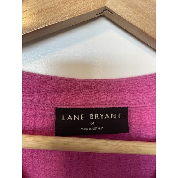 Lane Bryant Gauze Coastal Casual Top Pink 100% Cotton Size 14 Preppy Comfort EUC - Picture 5 of 12